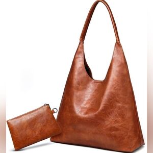 Vegan Leather Hobo Bag With Makeup Pouch